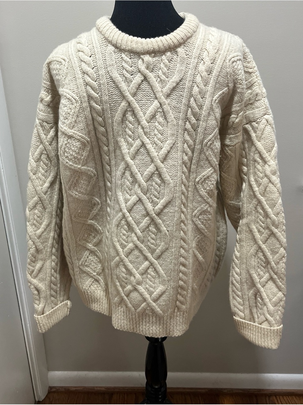 Vintage 90's Eddie Bauer Wool Cable Knit Crewneck Fisherman Sweater Men's XL